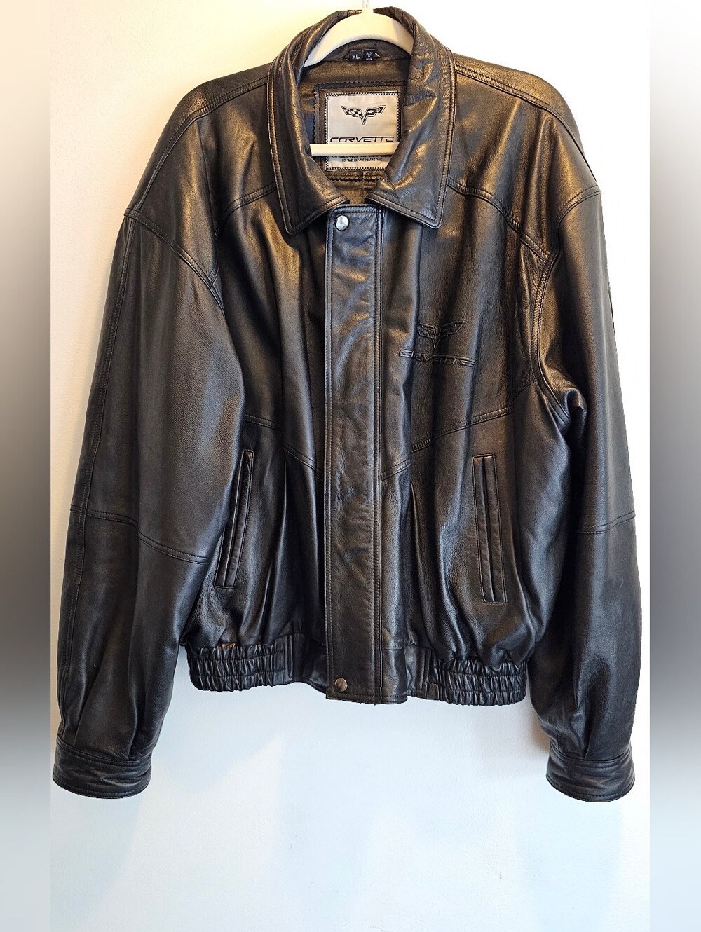 Corvette C6 Men's Black Leather Jacket Sz Xl